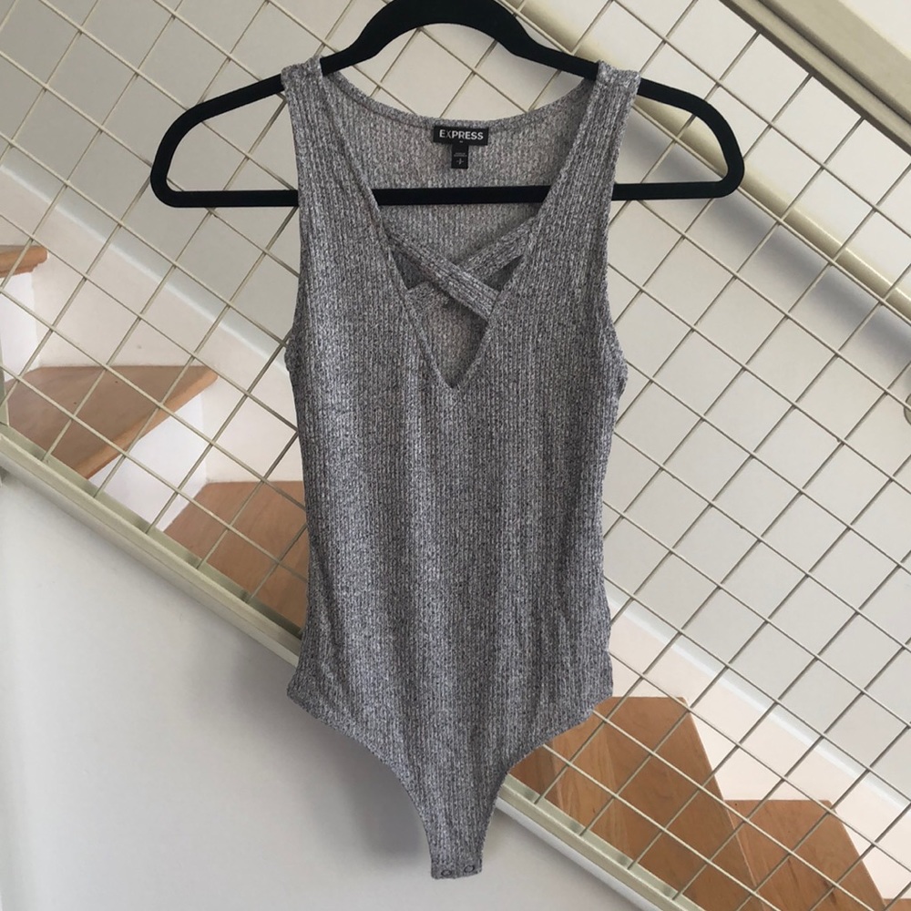 Grey Women’s One-Piece Bodysuit with Ribbed Texture